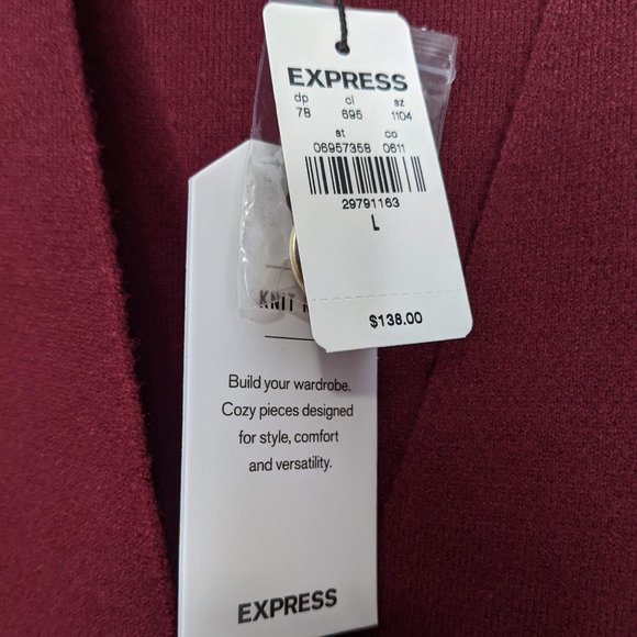Express Burgundy Double Breasted Cardigan Long Sleeve V-Neck Size L NWT - Picture 6 of 7